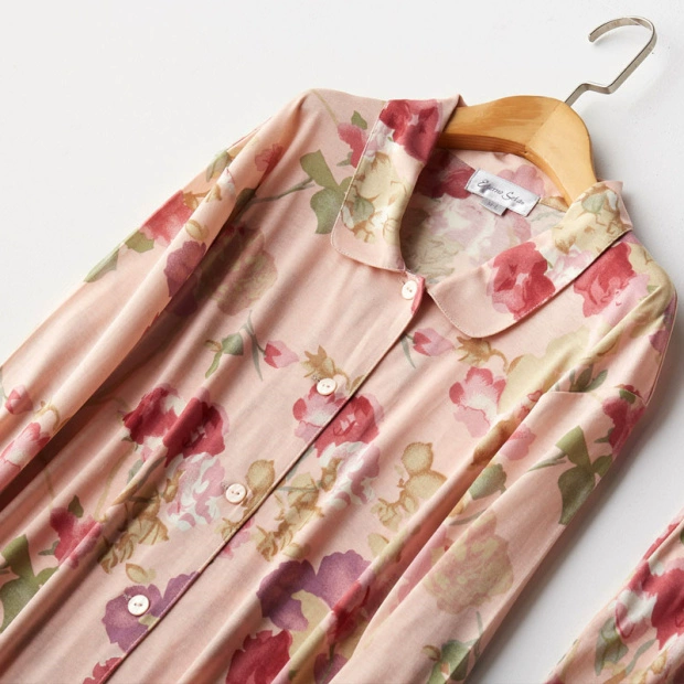 Bộ đồ ngủ lụa dệt kim in mẹ phù hợp với phụ nữ mùa xuân và mùa thu lụa lụa dài tay hai mảnh quần dài thường phục vụ tại nhà - Bộ Pajama