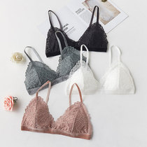 French silk bra set triangle cup without steel ring velvet belt edge not empty cup underwear big chest small sexy bra