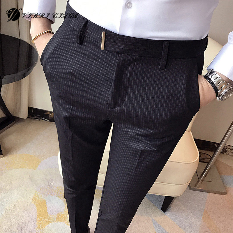 Spring and summer trendy business casual pants Korean version of slim-fit pencil pants men's personality stripes all-match trousers men's trousers