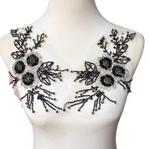 Black heavy industry beading rhinestone symmetrical flower clothing accessories DIY dress suit jacket chest decoration large diamond flower