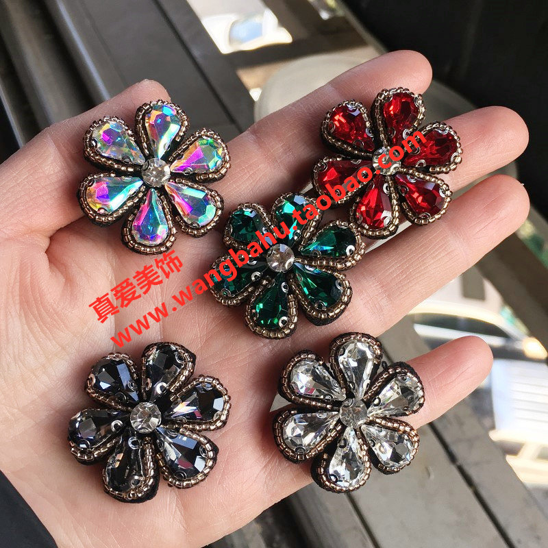 Hole green black and white red gray AB color water drop glass drill flower hand sewing drill DIY clothes shoes hat sweater decorative drill