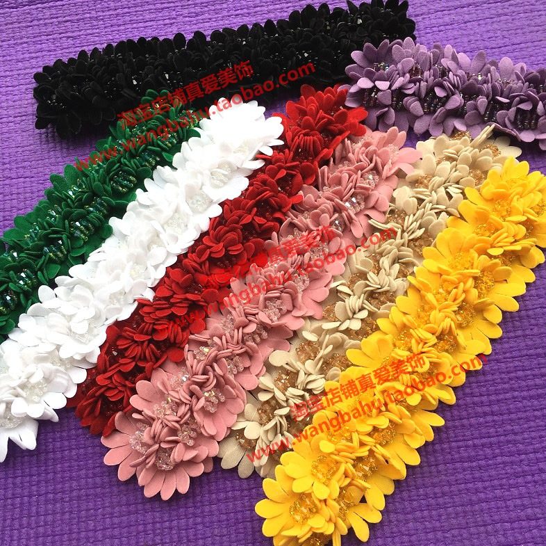 Pink rice white yellow green black purple red crystal beaded flannel flower DIY headscarf hair band decoration bead flower clothes flower