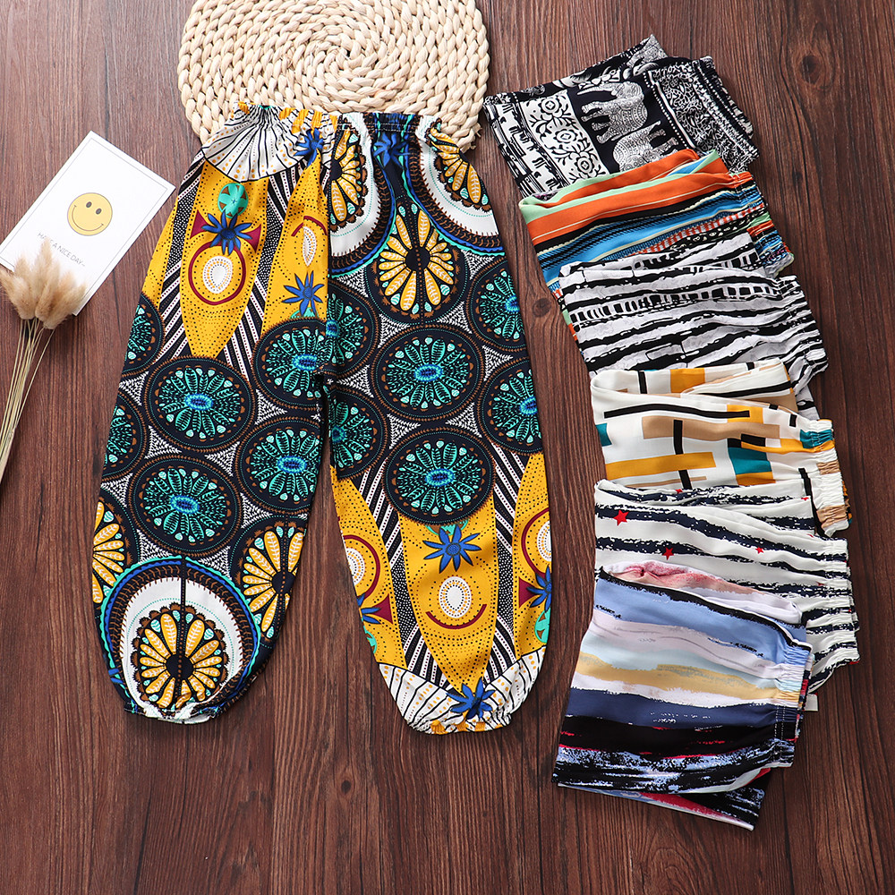 Children Light Cage Pants Slim BROKEN FLOWERS MALE AND FEMALE MANMADE COTTON SILK PANTS SLEEPING PANTS BABY MOSQUITO-PROOF PANTS ADULT LONG PANTS SUMMER-TAOBAO