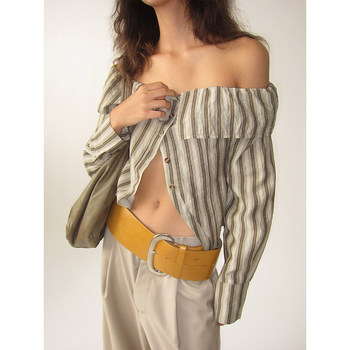 No info london niche retro street spring and summer new hot girl focus on popular striped off-shoulder shirt for women