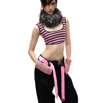 ບໍ່ມີຂໍ້ມູນ chick flick short striped knitted square neck vest top 2026 spring and summer style new
