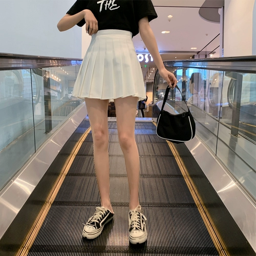 Белая летняя юбка в складку, высокая талия, А-силуэт, по фигуре, подходит для подростков