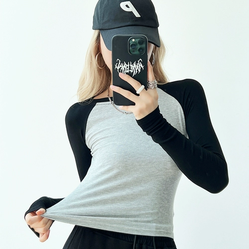 Короткая футболка, осенний приталенный базовый приятный телу лонгслив, коллекция 2022, в обтяжку