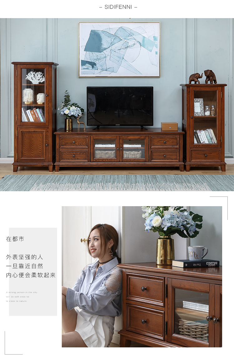 kết hợp tủ TV bàn cà phê Mỹ gói bộ đầy đủ các đồ nội thất mộc mạc phòng khách tủ TV tủ TV rắn gỗ để tủ - Buồng tủ để quần áo