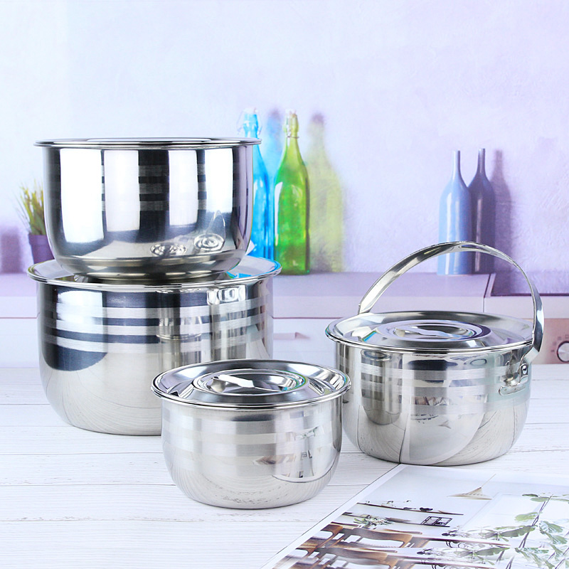 Stainless steel basin with lid Sub-round thickened Deepwater Deepened Handle Oil Basin Kitchen Ram Home Seasoning Basin