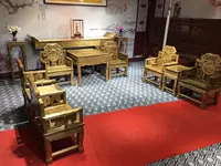 Jinsi Nanmu Ganoderma lucidum Zhongtang Case hoa đứng Octagon bàn Xiaoye Yu Nan Linh chi ghế ba món đồ cổ điển - Bộ đồ nội thất ban ghe dep