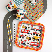 (Vehicle) childrens birthday party theme layout car excavator paper plate pull flower desktop