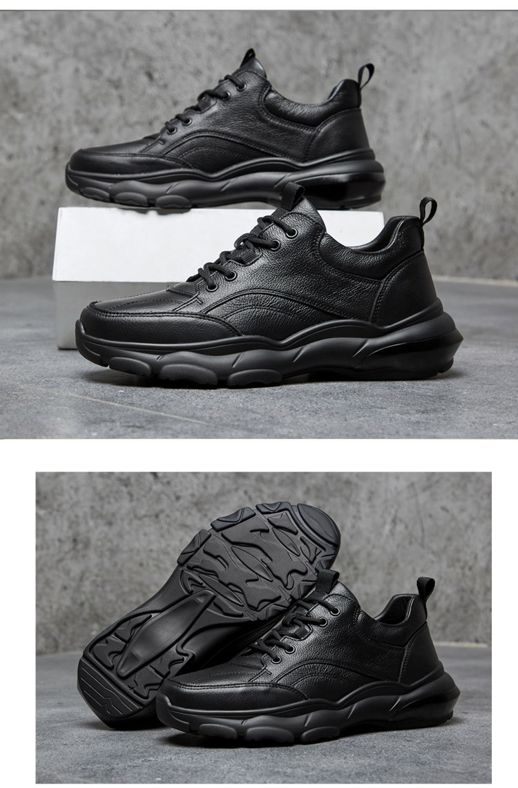 外贸男牛皮鞋黑色皮面防水运动鞋真皮厚底老爹鞋断码清仓休闲男鞋详情10