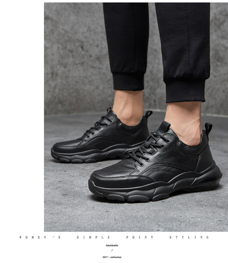 外贸男牛皮鞋黑色皮面防水运动鞋真皮厚底老爹鞋断码清仓休闲男鞋详情6