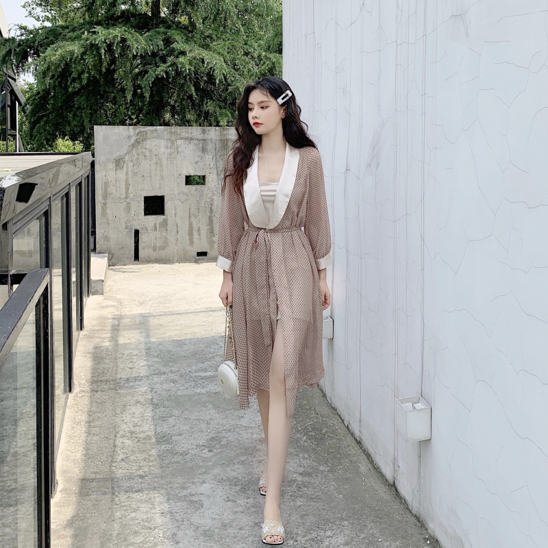 VK旗艦店 韓系復古雪紡優雅波點緞面長袖洋裝