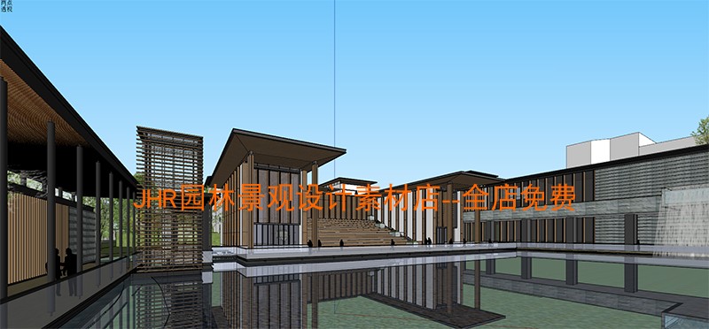 T650现代新中式新亚洲东方风格小区住宅展示区庭院景观SU...-9