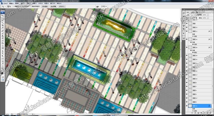 T2113景观园林分层总平面图科研办公楼商业街现代广场彩平...-4