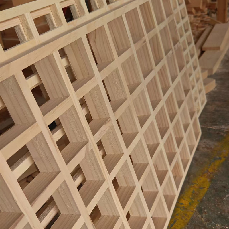 Solid Wood Partition Screen with Song-Style Aesthetics, Tian Shifang Lattice Grid, Antique-Style Dongyang Wood Carving, Sliding Entrance Window for the Foyer