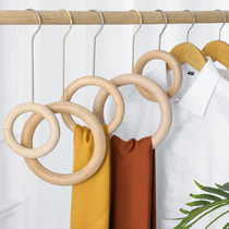 Wooden ring adhesive hook scarf tie display stand beech wood S hook clothing shop clothes with clothes hanger hook round wood hook