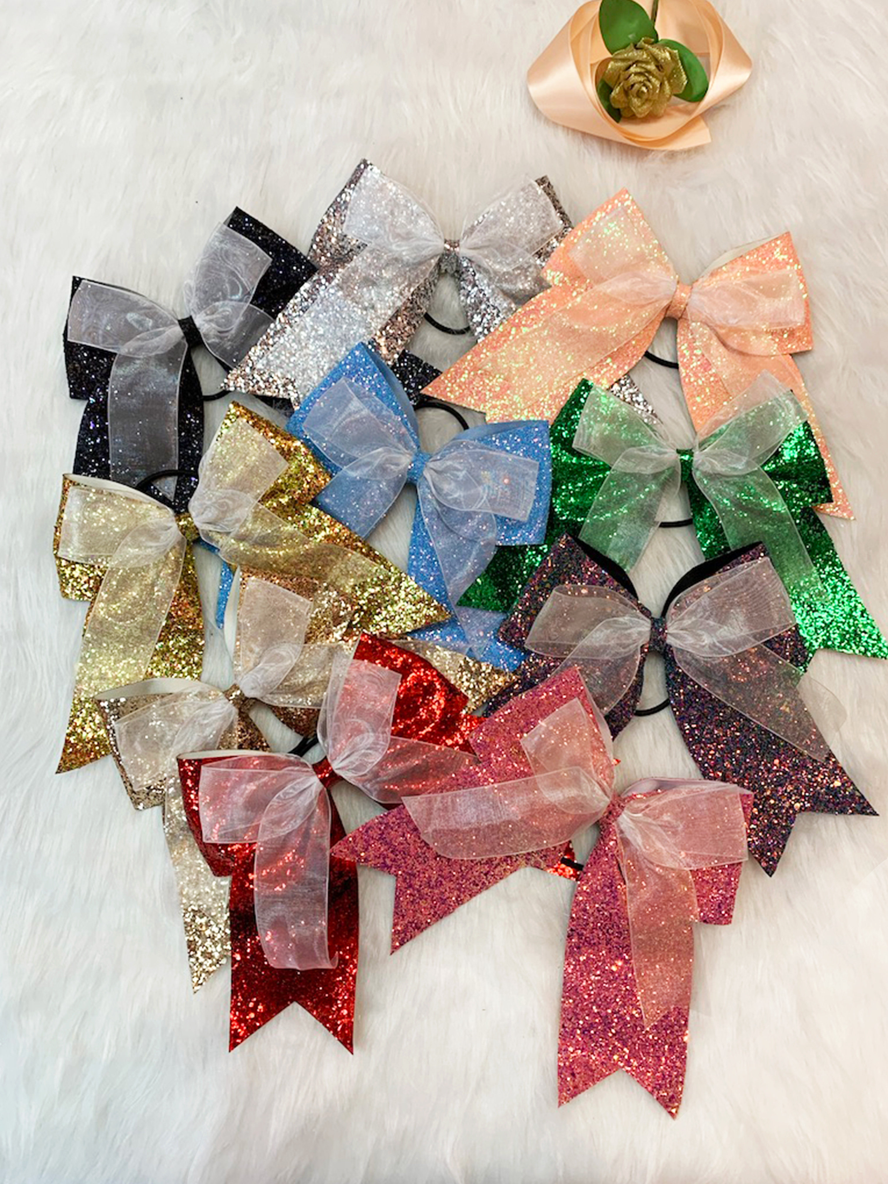 Professional custom games La La fuck head flower hair ornament Cheerleader headdress bow sequin white yarn bow