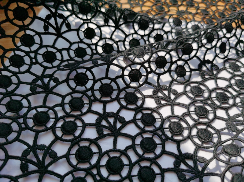 Clearance: 3.4m Swiss Imported Heavy-Duty Exquisite Hollow Lace Dress Fabric in Black