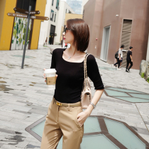 Smiling goddess 2020 autumn and winter new square collar V-neck wool cashmere slim-fit base sweater sweater top women