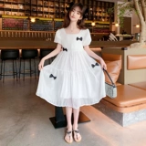 Летняя одежда с бантиком, платье, наряд маленькой принцессы, юбка, коллекция 2022, подходит для подростков, короткий рукав