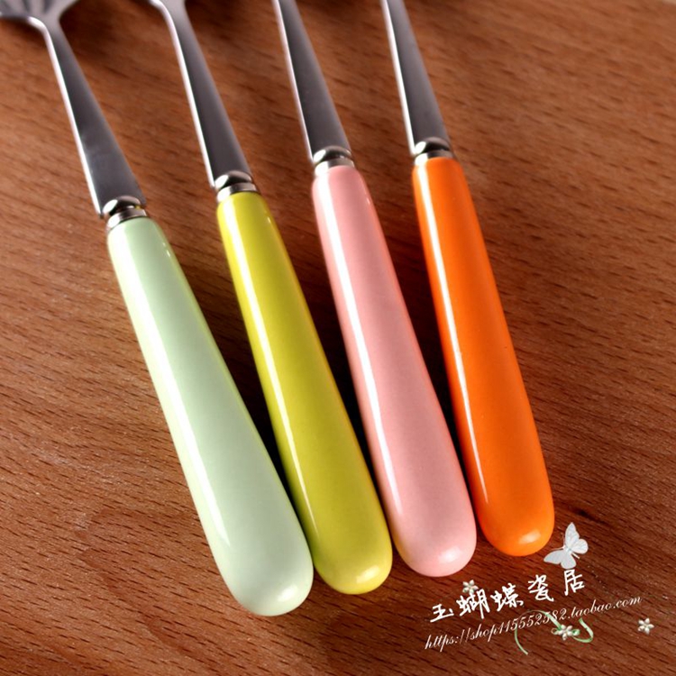 Hàn Quốc sáng tạo gốm xử lý thép không gỉ dao kéo muỗng lớn kẹo màu xử lý dài muỗng muỗng muỗng - Đồ ăn tối chén ăn cơm