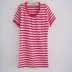Kiểm soát sọc Nữ mùa hè mỏng tay ngắn T 桖 cotton Lycra cotton mỏng đồ ngủ nhà có thể mặc áo đồ bộ cho người 60 tuổi Pyjama