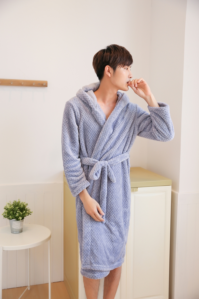 Mùa thu đông 2017 áo choàng tắm mới áo choàng nam và nữ flannel dày ấm áp đồ ngủ một mảnh ấm áp đôi mới với một chiếc mũ đầm ngủ đẹp