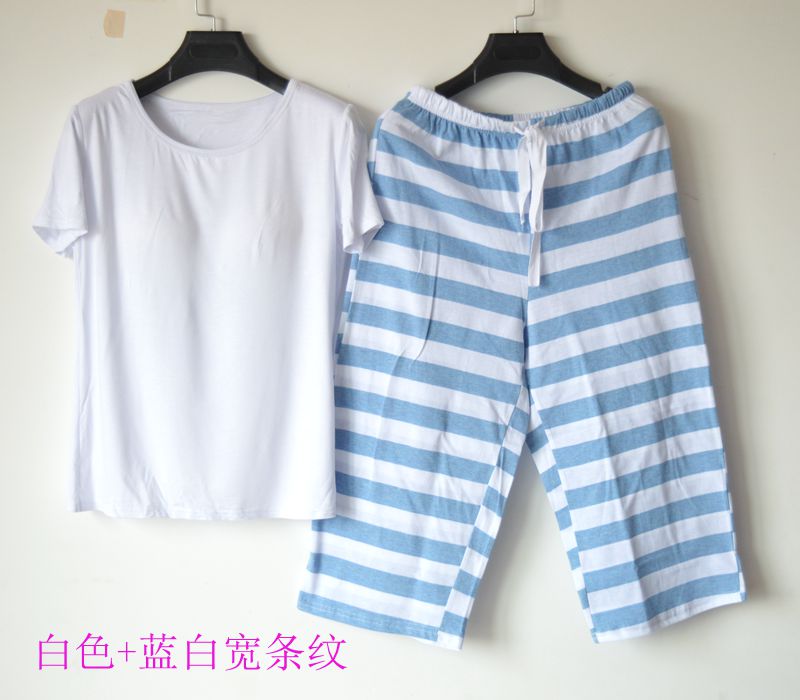 Ladies Summer Modal Tops Bông Sọc Pajama Ngắn Tay Áo Cắt Quần Đồ Ngủ Nhà Dịch Vụ Set