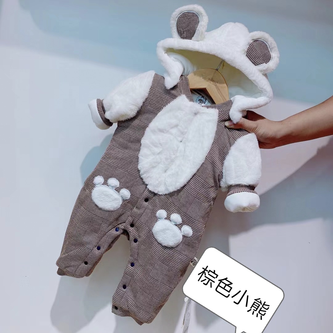 Baby winter clothing Body Clothing Thickened Winter Style Men's Treasure Outside Hut Cotton Warm Khaclothes Out To Wear Unremovable Hat Climbing Clothes