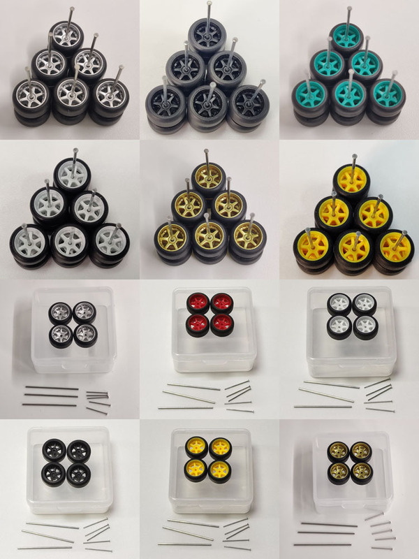 Six-Claw Rubber Tire Wheel Hub 1/64 Alloy Car Model Modified Wheel Hub Rubber Tire Suitable for Hot Wheels