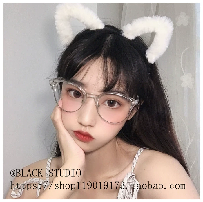 2019 mới lông mày nửa khung lớn khung đồng bằng hoang dã sinh viên đại học trang trí kính gọng kính nữ tròn mặt gầy - Kính khung