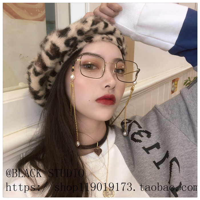Khung vàng mỏng hiển thị mắt to kính retro vẻ đẹp nữ khung vuông có thể được trang bị kính cận chuỗi ngọc trai thủy triều kính mát