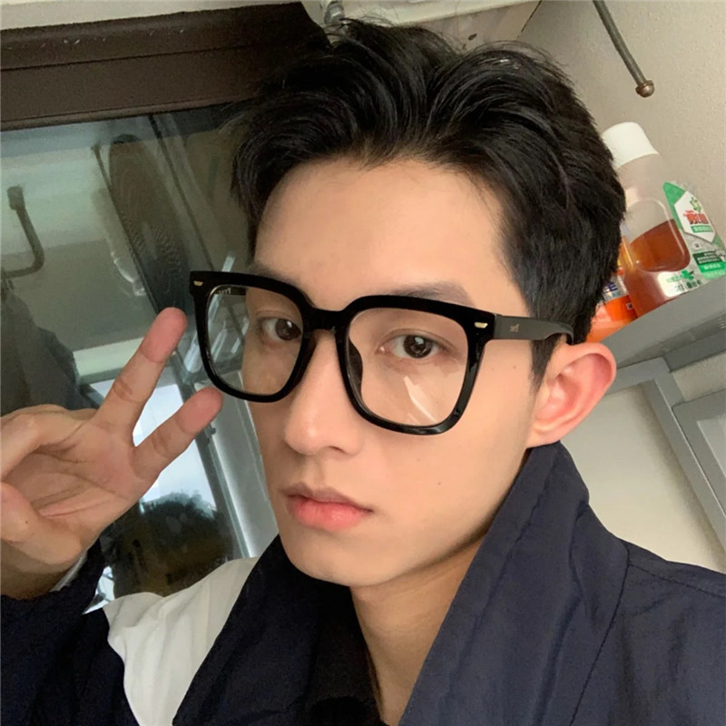 Retro Classic Black Frame Oversized Square Glasses for Round Faces, Slimming Effect, Suitable for Students, with Prescription Lenses, Korean Style Trendy Men's Glasses