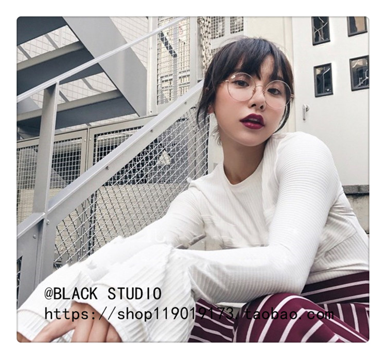 Hồng Kông-phong cách retro ulzzang đồng bằng mặt kính nữ vòng khung shape vòng mặt gương phẳng có thể được trang bị cận thị