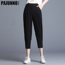 Black Seven Pants Women Loose 2022 Spring Summer Thin Section Ice Silk Display Slim 80% Turnip Pants Casual High Waisted Khalaren Pants