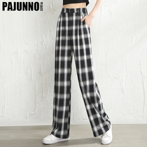 Plaid Broadlegged Pants Woman Loose 2022 Spring thinner Casual Big Code Straight Drum Pants High Waist Long Pants Weight Pituitary Pants