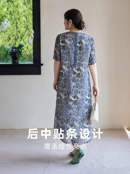 美丽客栈原创高端大码女装胖mm200斤加肥加大新款印花短袖连衣裙