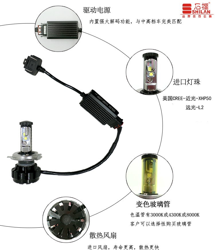 Đá cột U2 xe máy bóng đèn pha đèn điện đôi móng vuốt ba móng H4 sửa đổi chói siêu sáng LED đèn pha