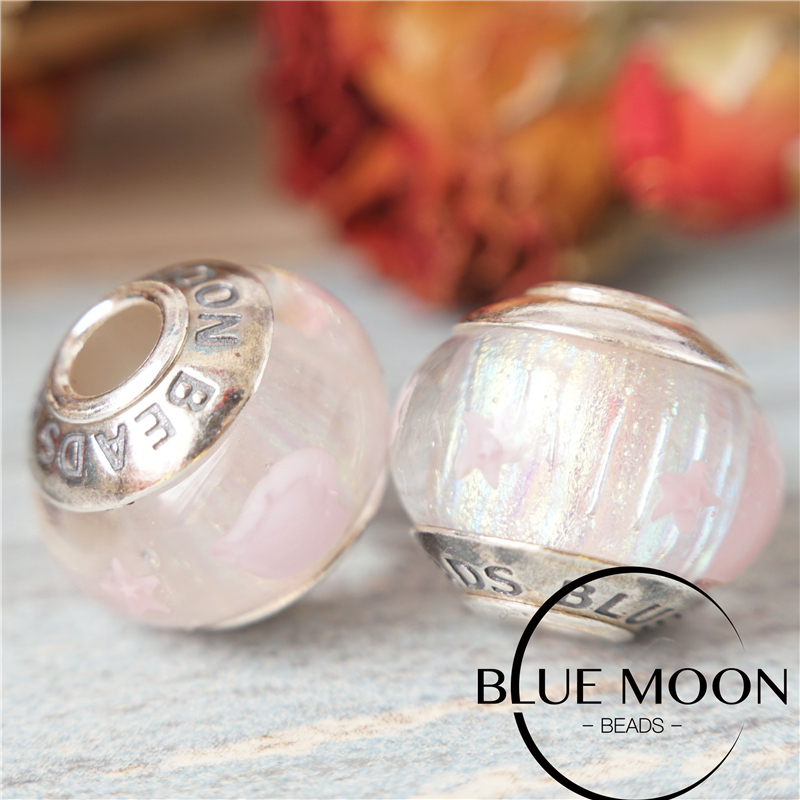 Bluemoon Beads Original Glass Beads with Star and Heart Designs Are Suitable for Pandora Bracelets