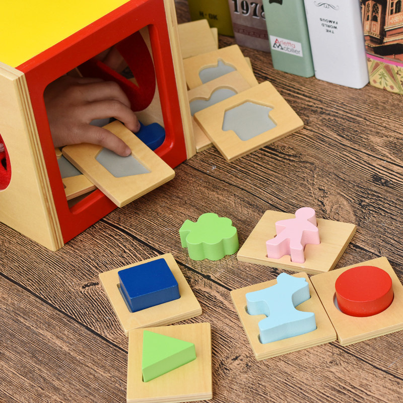 Japan ED Inter intelligence development Building block toy Wooden shape box Geometric shape color cognitive box