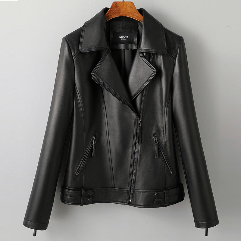 2026 Autumn Haining Genuine Leather Jacket for Women, Slim Fit Short Blazer with Suit Collar, Motorcycle Style, Slimming Jacket