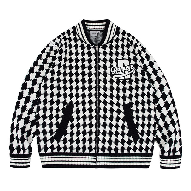 RAPPEYE checkerboard knitted sweater ສໍາລັບຜູ້ຊາຍແລະແມ່ຍິງໃນພາກຮຽນ spring ແລະດູໃບໄມ້ລົ່ນແບບຍີ່ປຸ່ນຄູ່ນ່ຶ lazy style jacket retro cardigan sweater