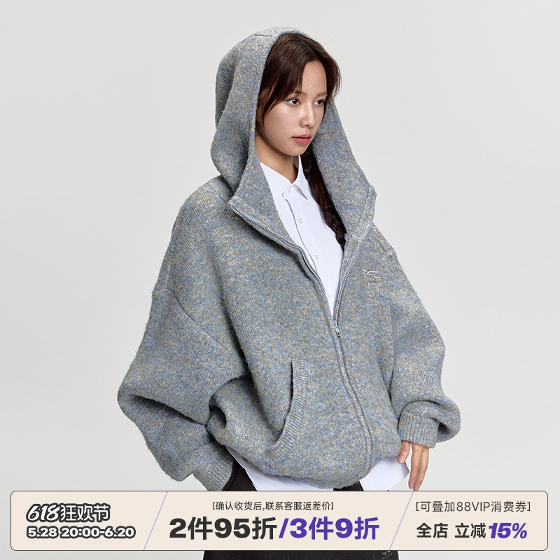 RAPPEYE モヘア セーター ジャケット 万能 カレッジスタイル ハイエンド ルーズニット フード付きカーディガン トップス レディース