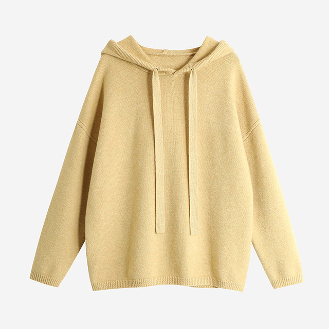 IMCC ອອກແບບ niche ສີແຂງງ່າຍດາຍ soft waxy hooded sweater women's loose thickened knitted hoodie top jacket