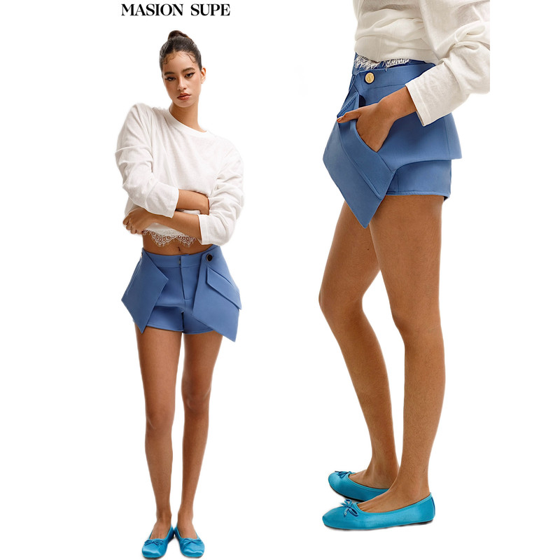 Masion Supe Blue Wrinkle-Free Fabric Detachable Two-Pocket Design Shorts Masion Supe Blue Wrinkle-Free Fabric Detachable Two-Pocket Design Shorts