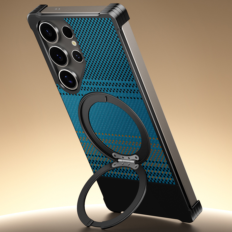 Suitable for Samsung Galaxy S25 Ultra Leather Luxury Phone Case with Metal Magnetic Stand, S24 Ultra Aluminum Alloy Cooling Phone Case, S23 Ultra Plain Leather High-End Protective Case for Men