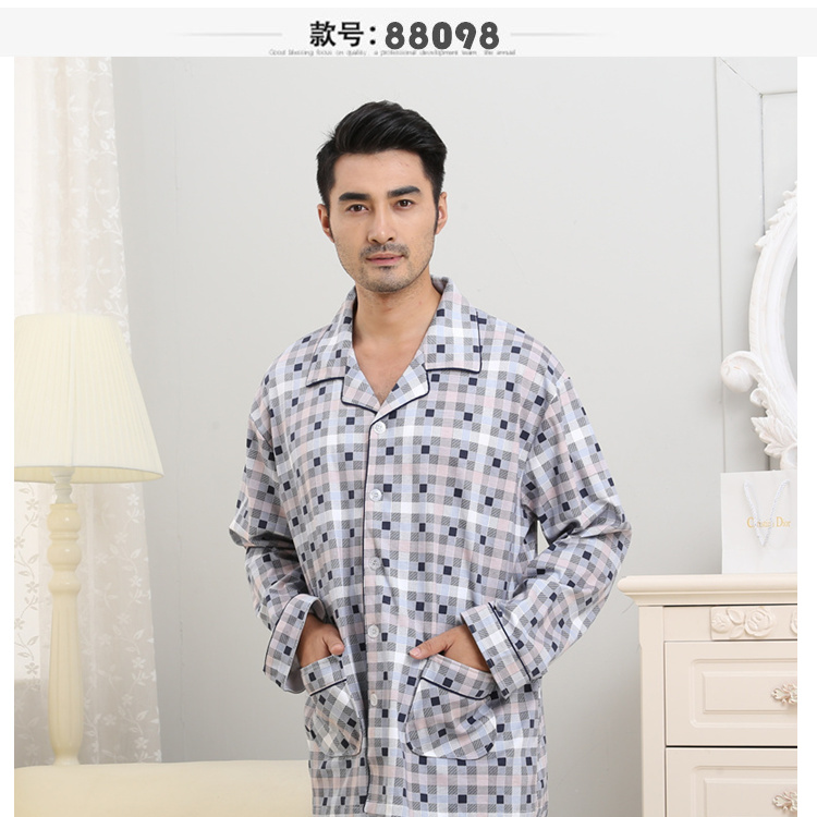 Bộ đồ ngủ nam mùa thu đơn mảnh tinh khiết đan bông dài tay áo nhỏ ve áo cardigan kích thước lớn giản dị lỏng lẻo trung niên áo sơ mi nam đồ lót