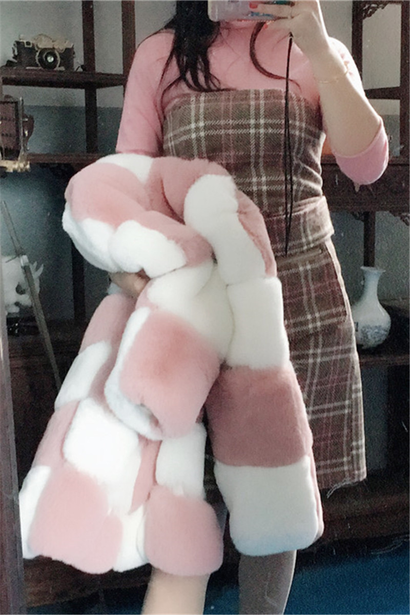 Chống mùa fur 2017 mới mùa đông phần dài giả lông thú áo khoác nữ thời trang màu hồng rabbit fur coat giải phóng mặt bằng áo khoác lót lông nữ